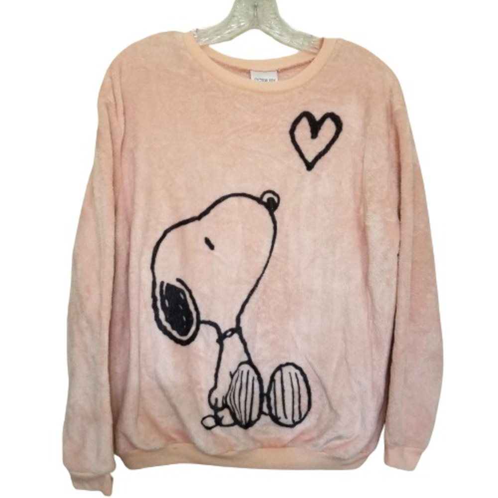 Girls Peanuts Snoopy Fleece Top M (7-9) Pink Long Sleeve Fuzzy Comfy Sweatshirt‎